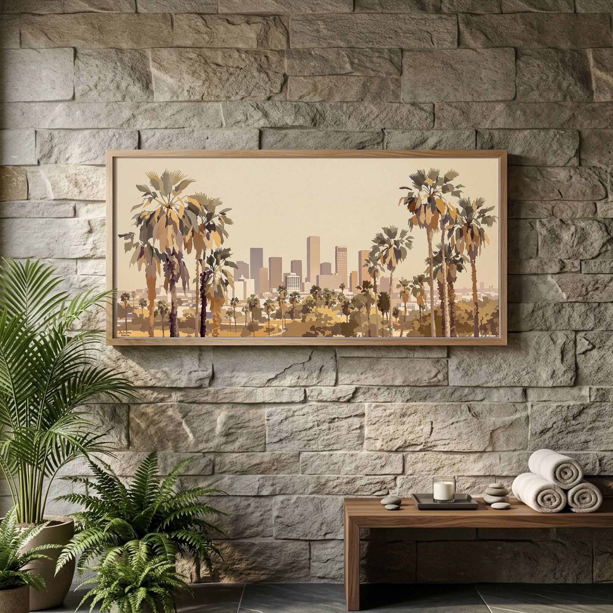 Los Angeles Skyline Framed by Palm Trees Panoramic Canvas Wall Art - Image 9