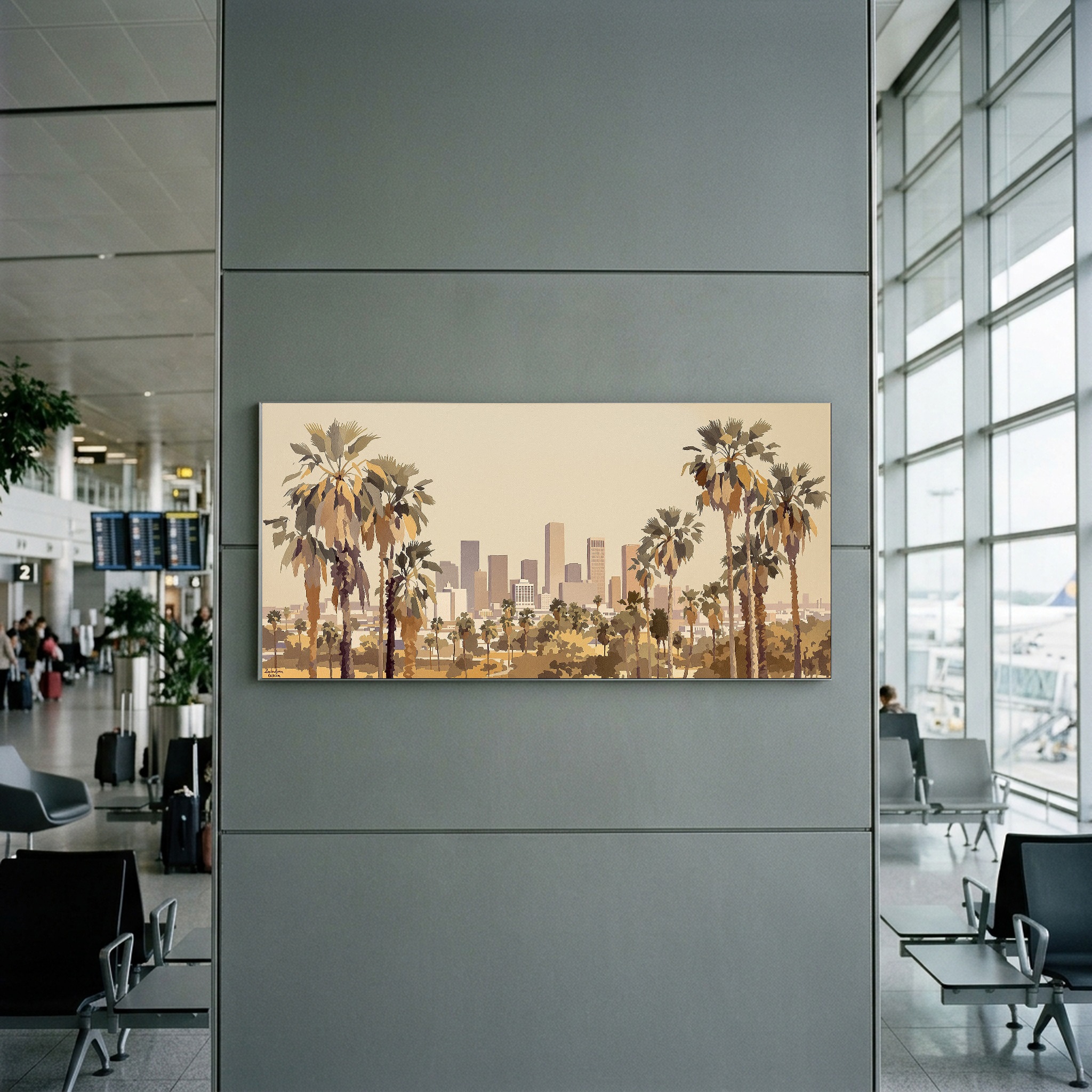 Los Angeles Skyline Framed by Palm Trees Panoramic Canvas Wall Art - Image 10