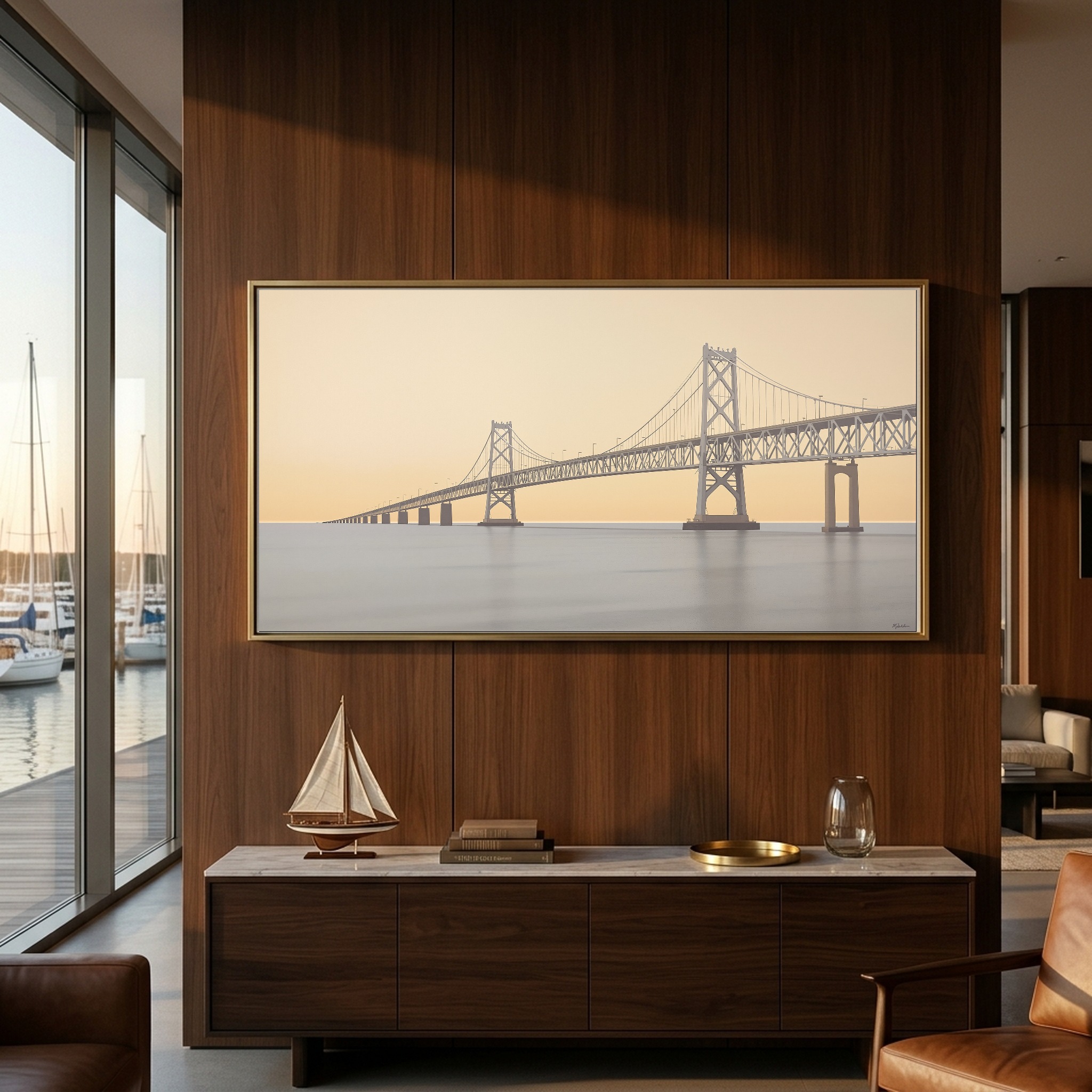 Mackinac Bridge Panoramic Canvas: Michigan's Straits in Blue - Image 4