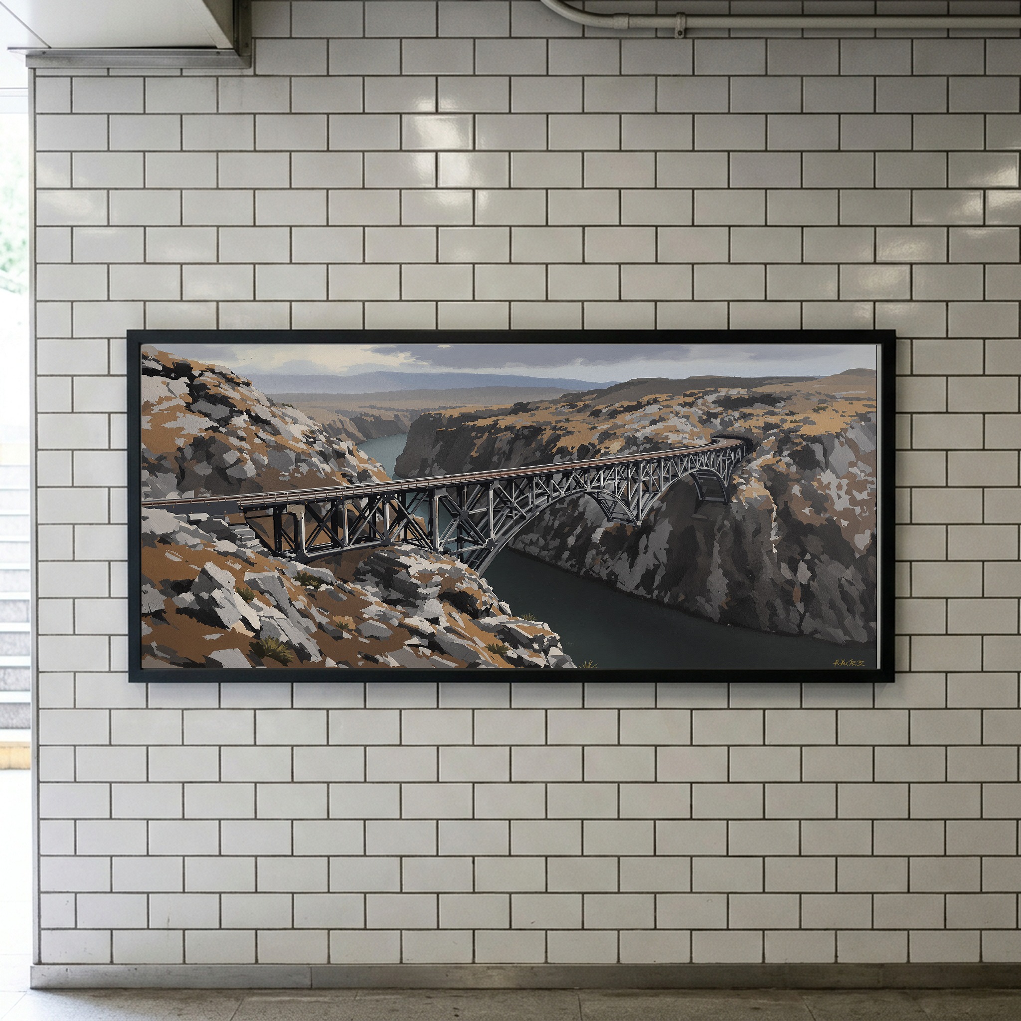 Historic Steel Truss Railroad Bridge Over Deep River Gorge Panoramic Canvas - Image 9