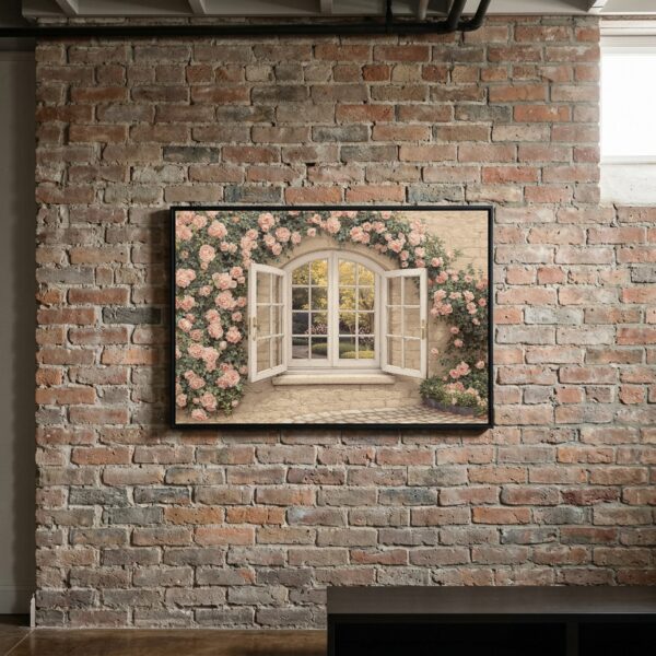 English Cottage Garden Through an Open Casement Window Canvas