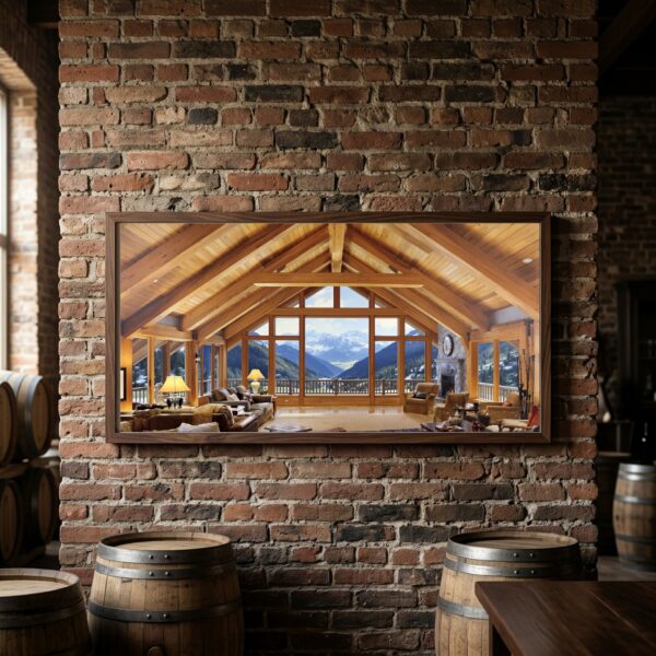 Luxury Timber Chalet Vaulted Ceiling Canvas – Panoramic Cabin Wall Art for Main Living Room