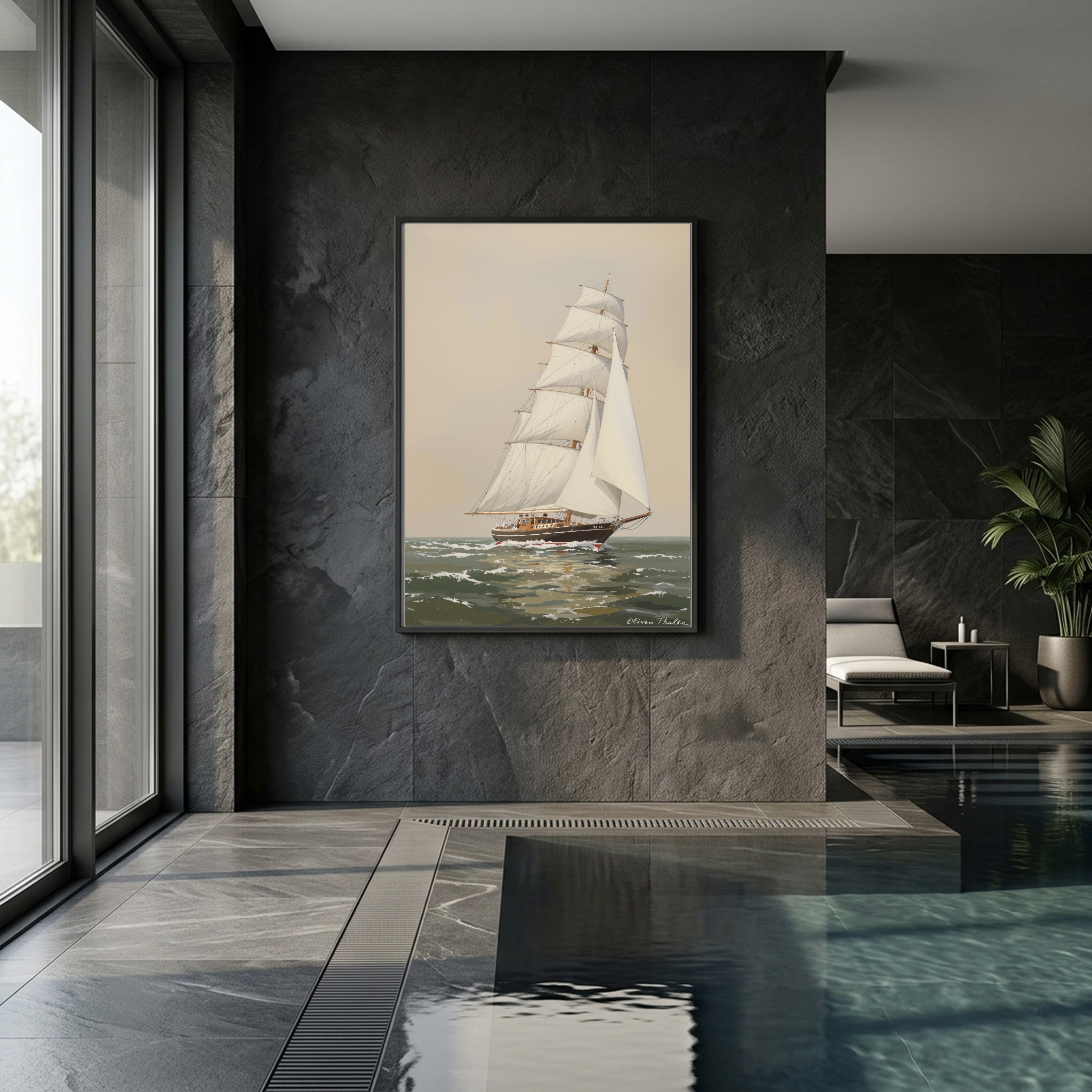 Classic Wooden Yacht Sailing Close-Hauled – Nautical Canvas Wall Art for Home Office