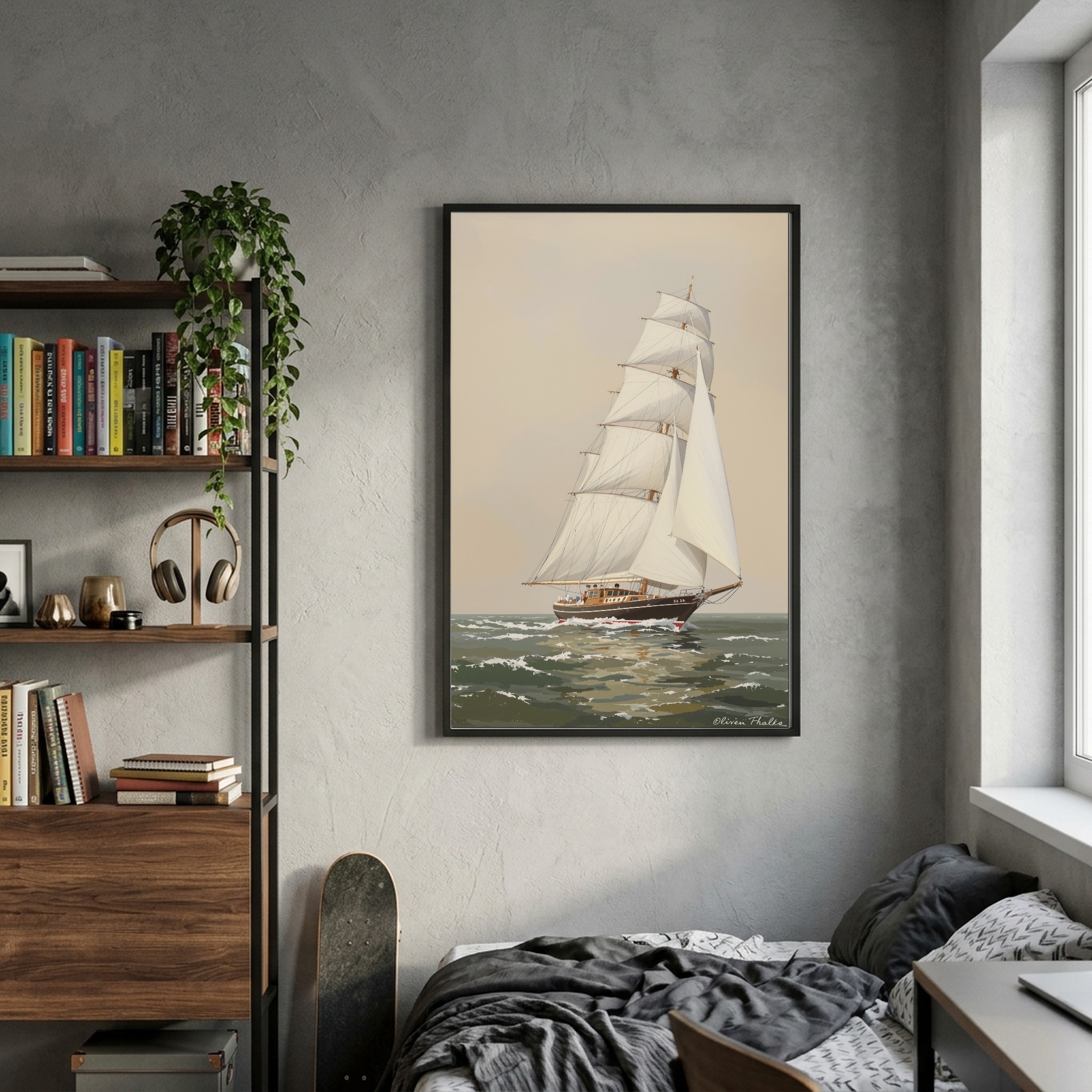 Classic Wooden Yacht Sailing Close-Hauled – Nautical Canvas Wall Art for Home Office - Image 2