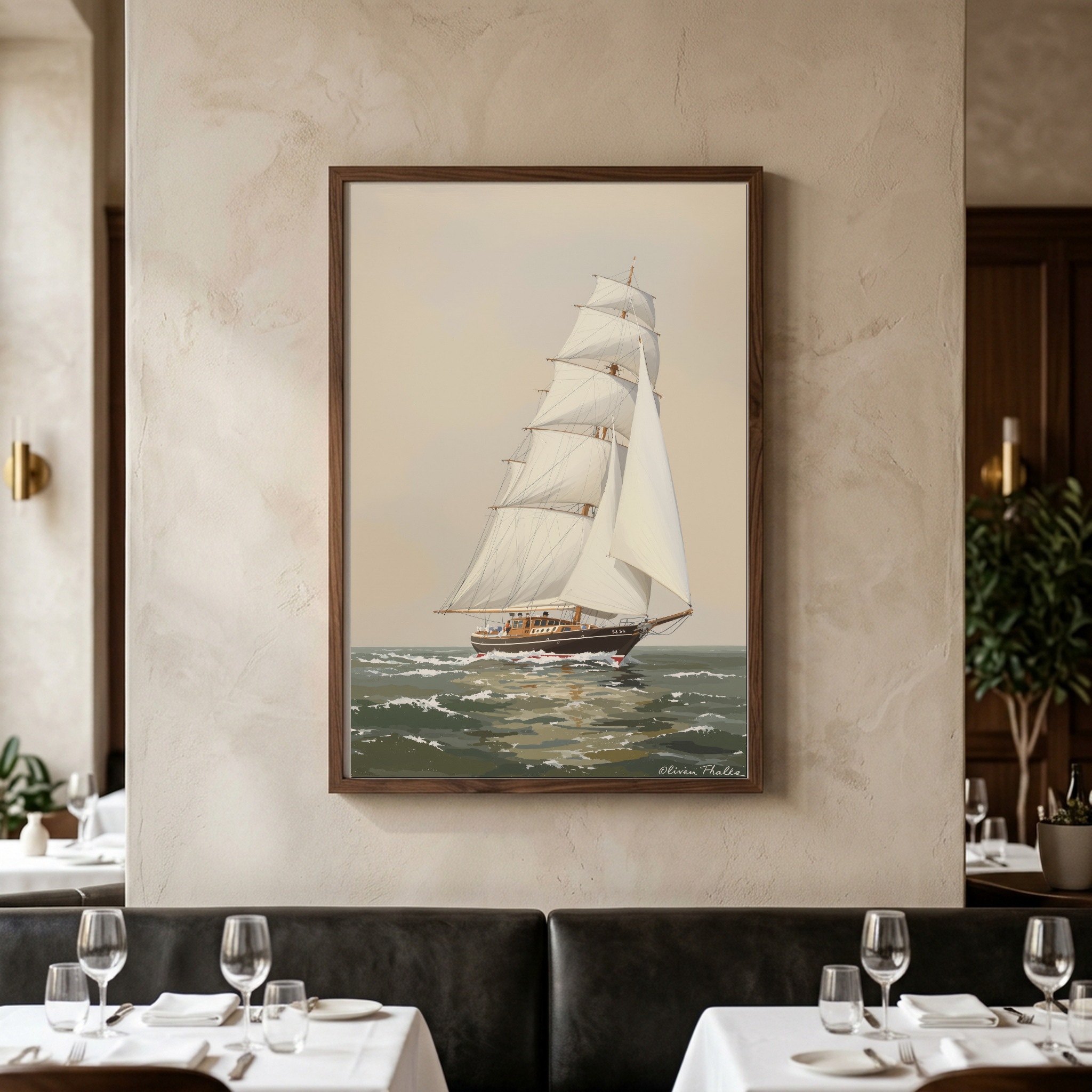 Classic Wooden Yacht Sailing Close-Hauled – Nautical Canvas Wall Art for Home Office - Image 3