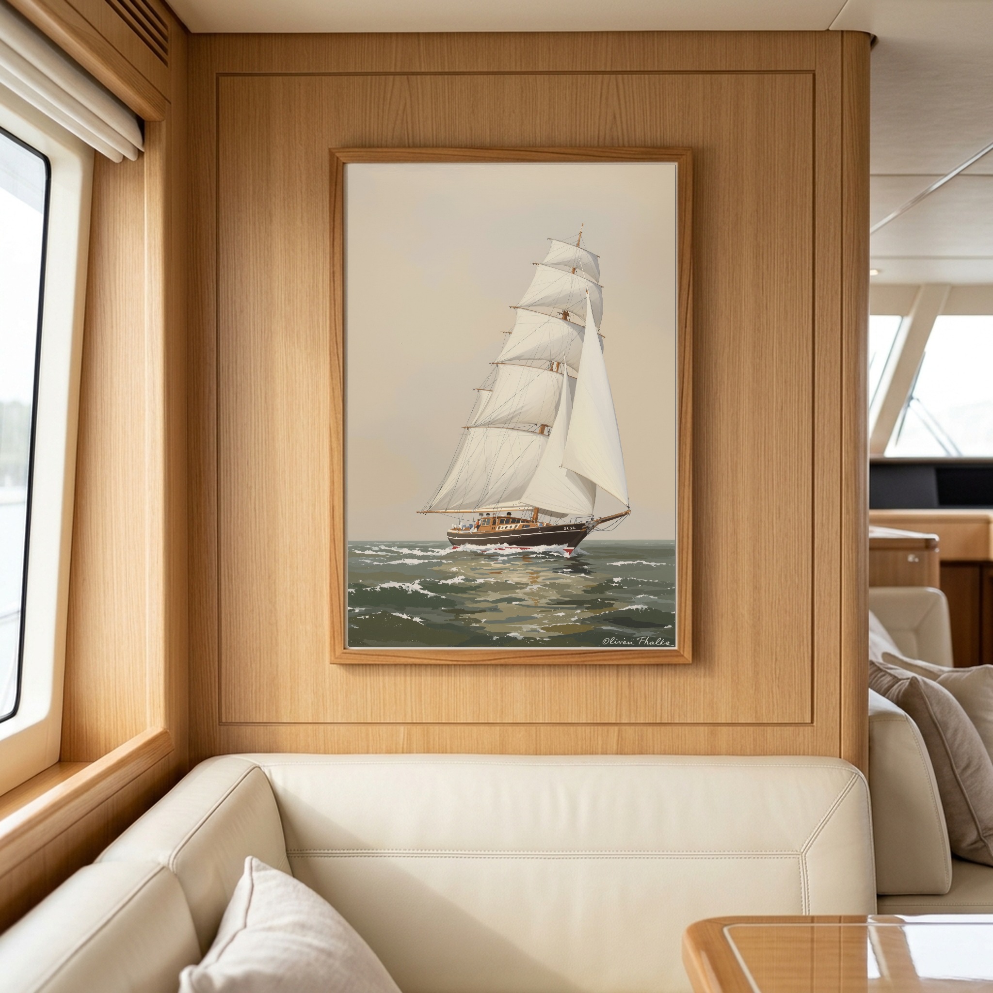 Classic Wooden Yacht Sailing Close-Hauled – Nautical Canvas Wall Art for Home Office - Image 4