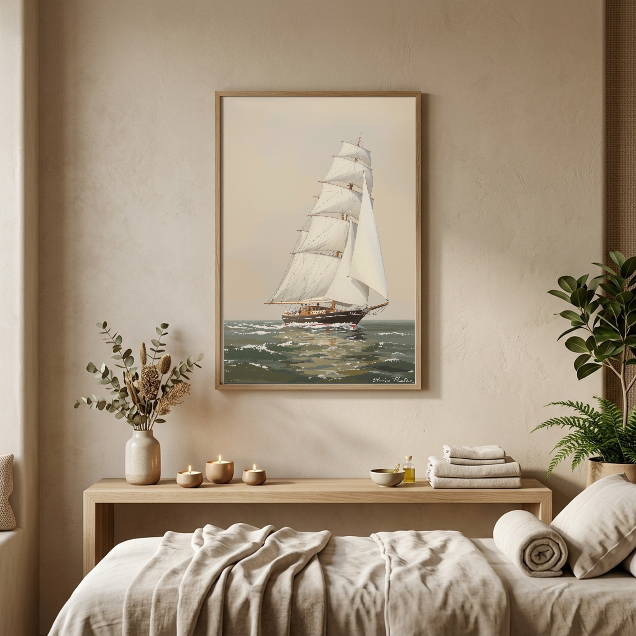 Classic Wooden Yacht Sailing Close-Hauled – Nautical Canvas Wall Art for Home Office - Image 5