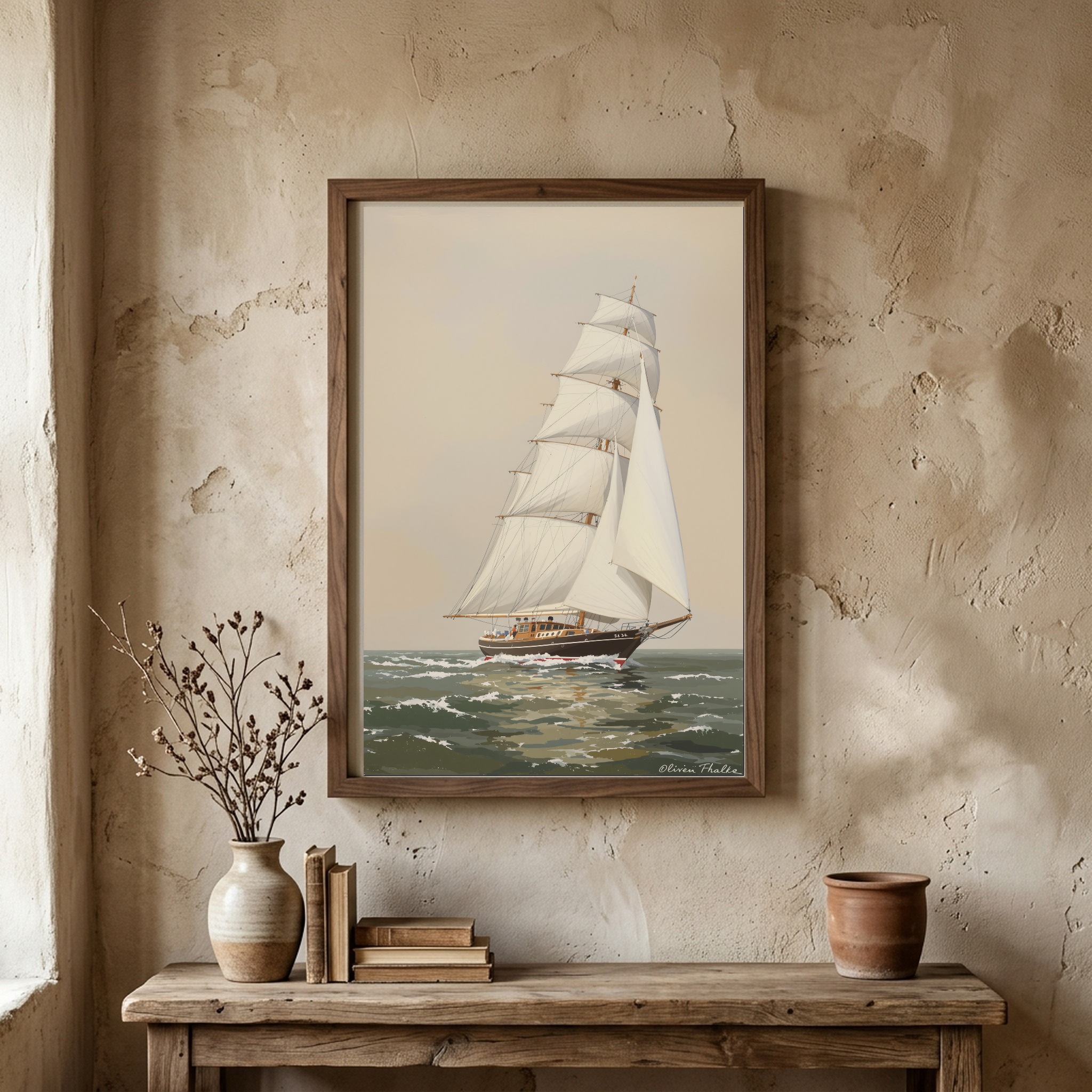 Classic Wooden Yacht Sailing Close-Hauled – Nautical Canvas Wall Art for Home Office - Image 6