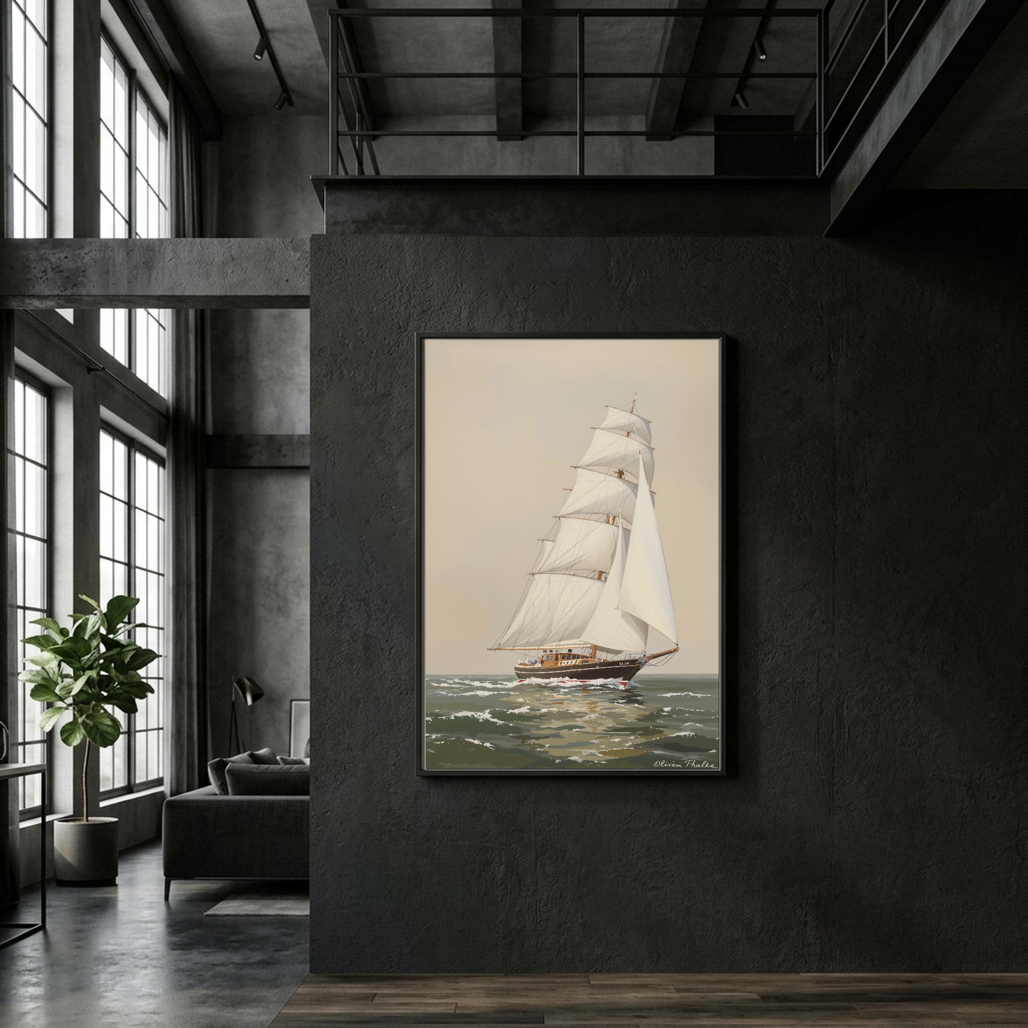 Classic Wooden Yacht Sailing Close-Hauled – Nautical Canvas Wall Art for Home Office - Image 7