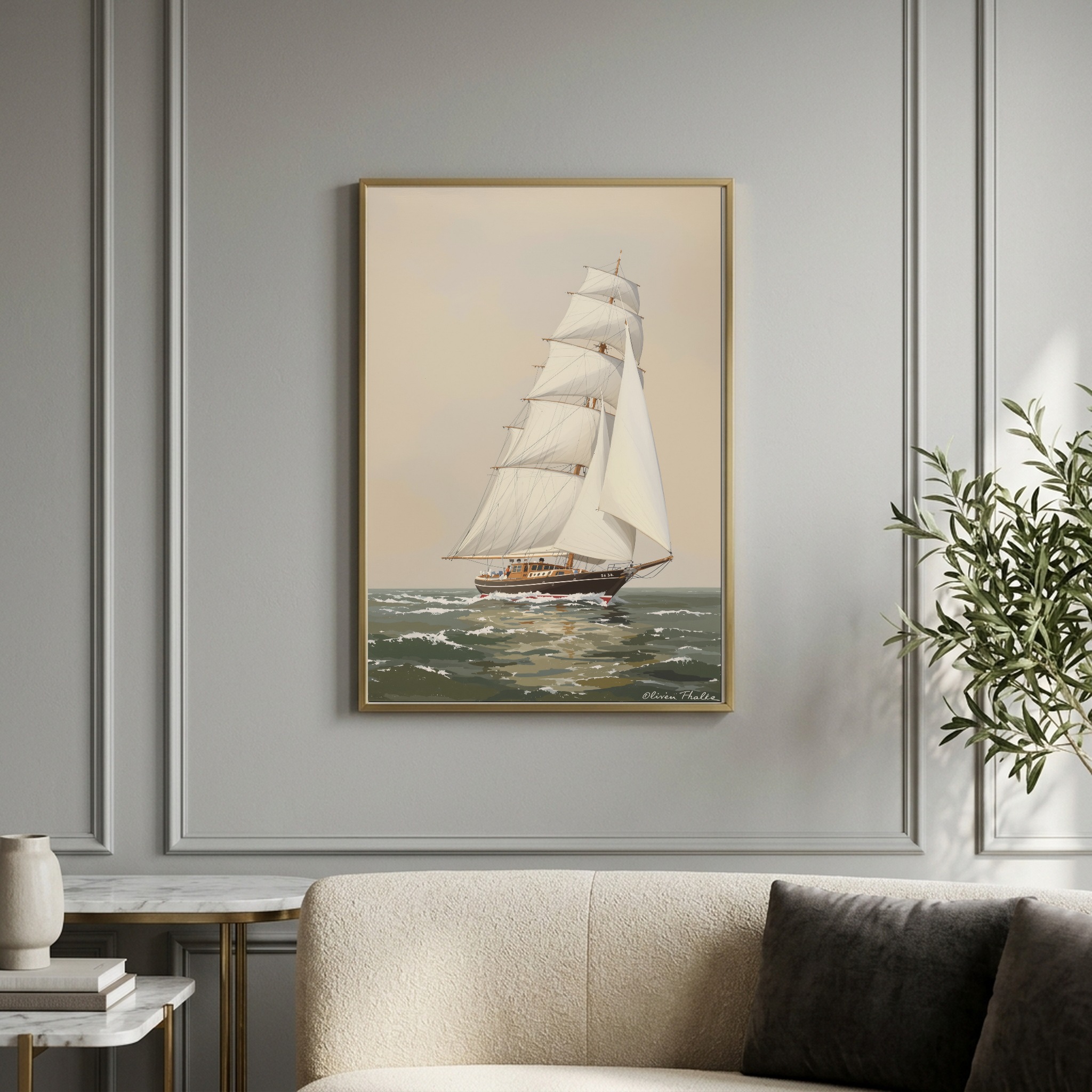 Classic Wooden Yacht Sailing Close-Hauled – Nautical Canvas Wall Art for Home Office - Image 8
