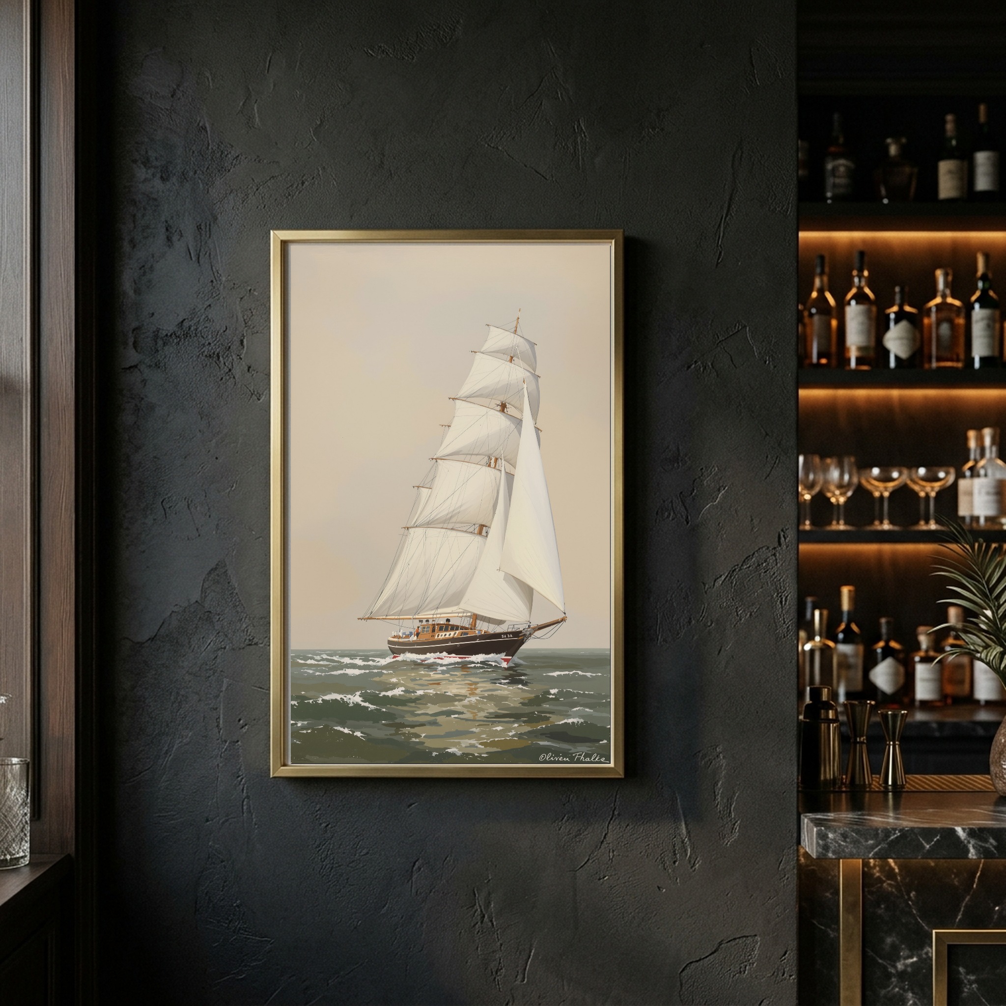 Classic Wooden Yacht Sailing Close-Hauled – Nautical Canvas Wall Art for Home Office - Image 9