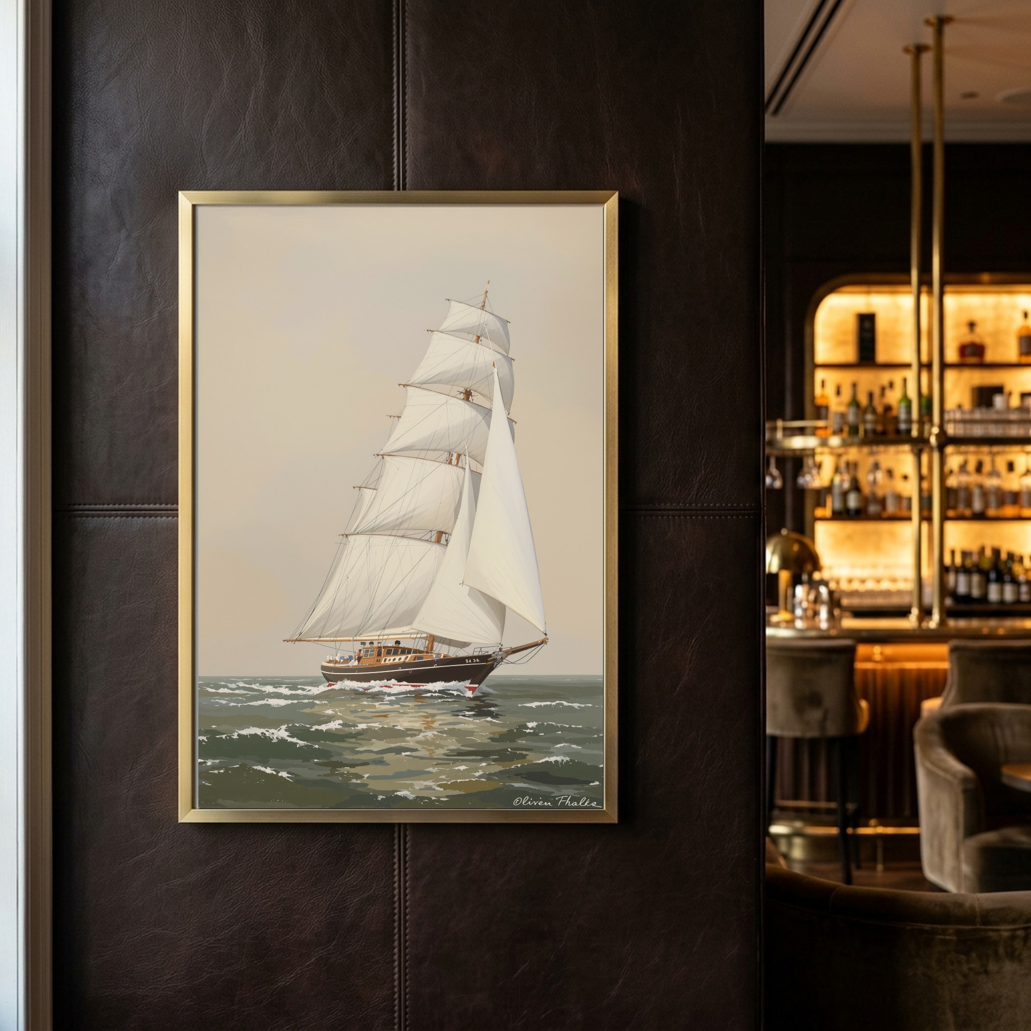 Classic Wooden Yacht Sailing Close-Hauled – Nautical Canvas Wall Art for Home Office - Image 10