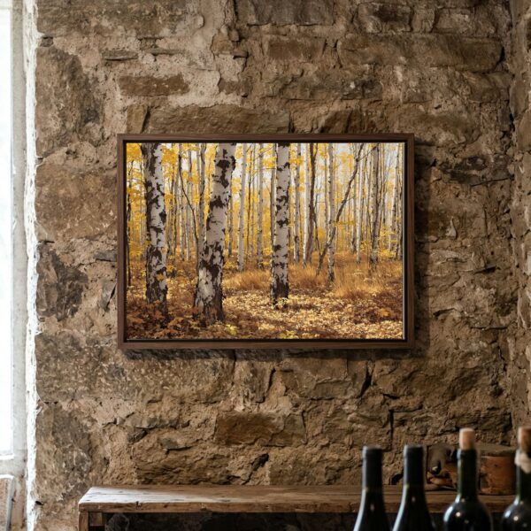 Tensed Recurve Bow Aiming in Autumn Birch Woods | Canvas Wall Art for Private Room