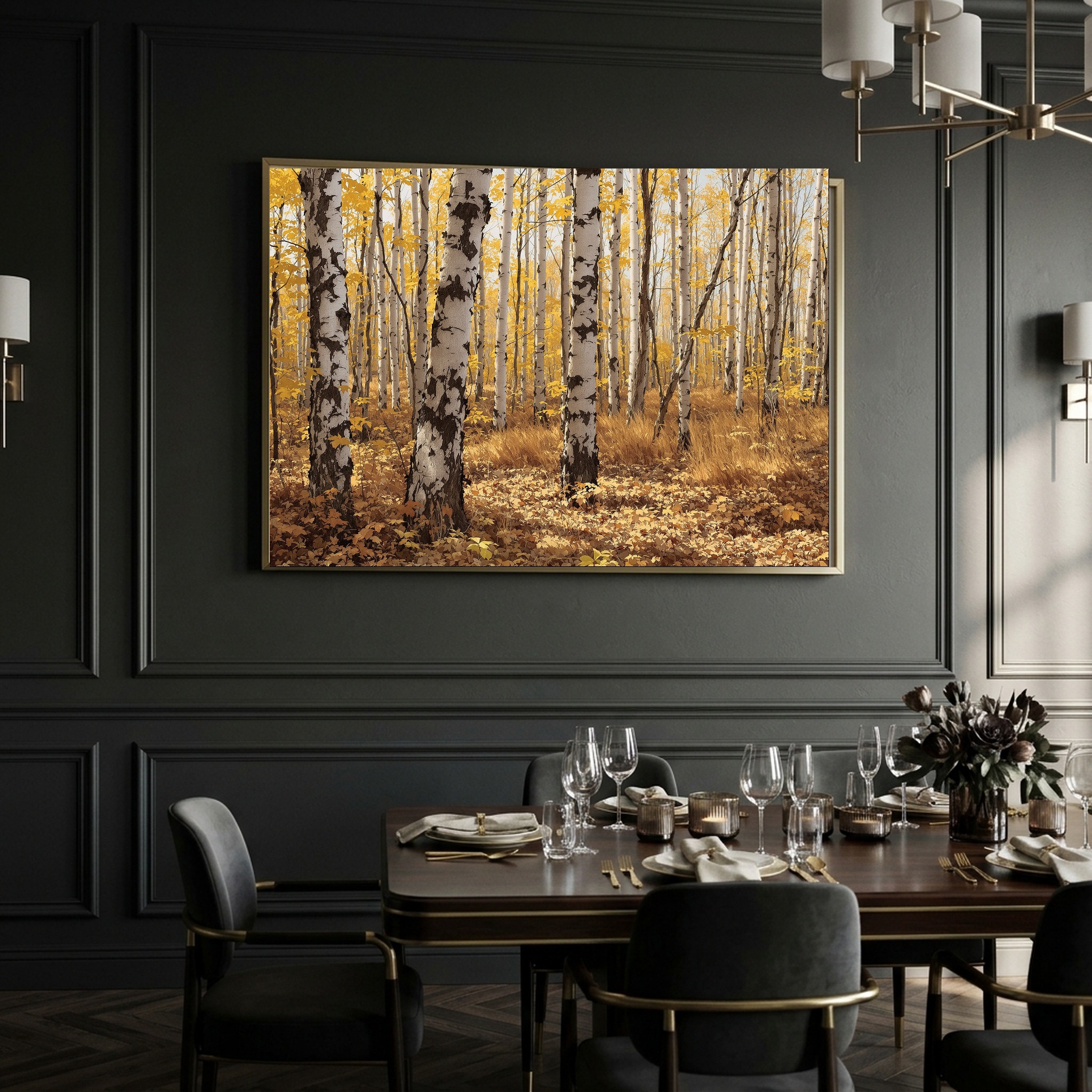 Tensed Recurve Bow Aiming in Autumn Birch Woods | Canvas Wall Art for Private Room - Image 2