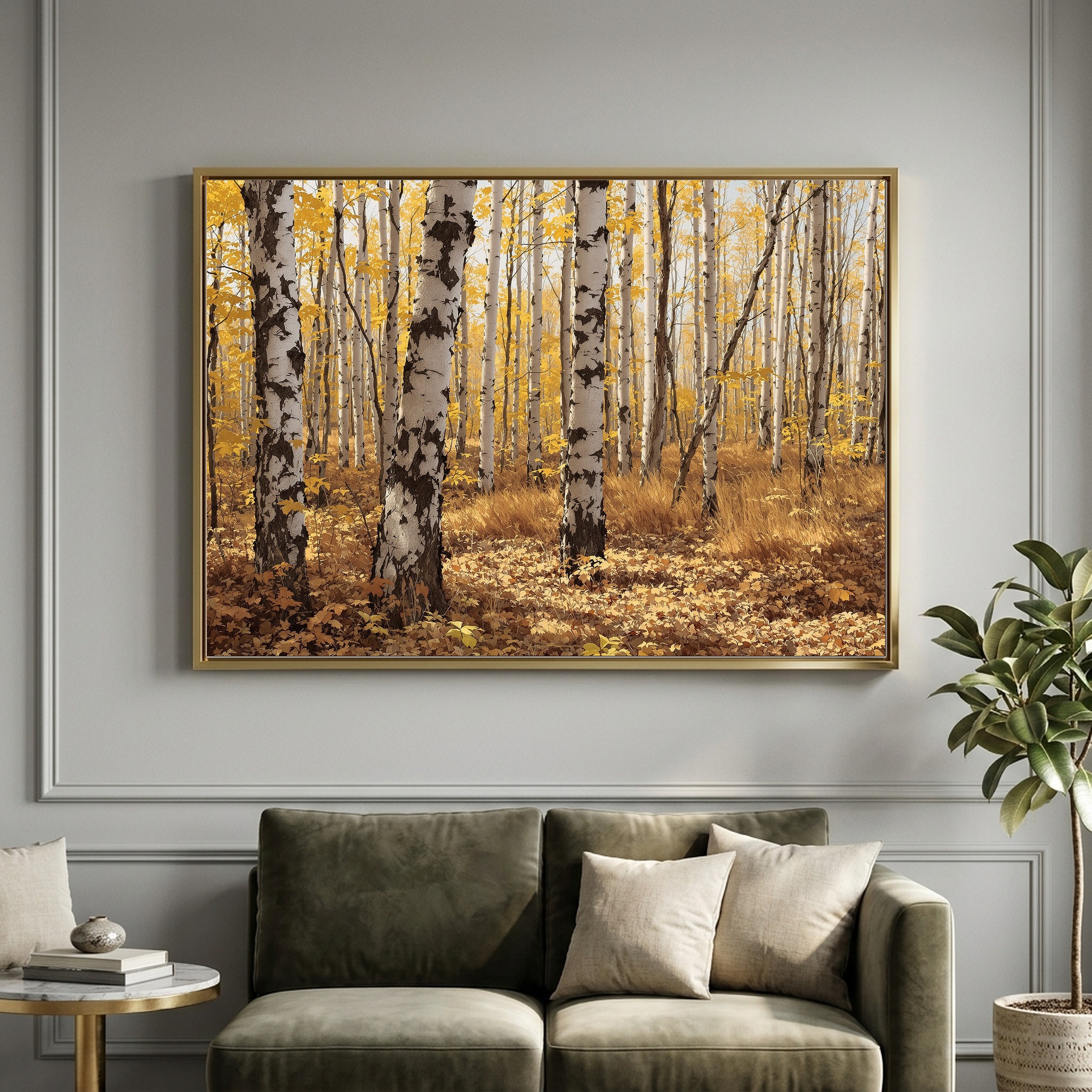 Tensed Recurve Bow Aiming in Autumn Birch Woods | Canvas Wall Art for Private Room - Image 4