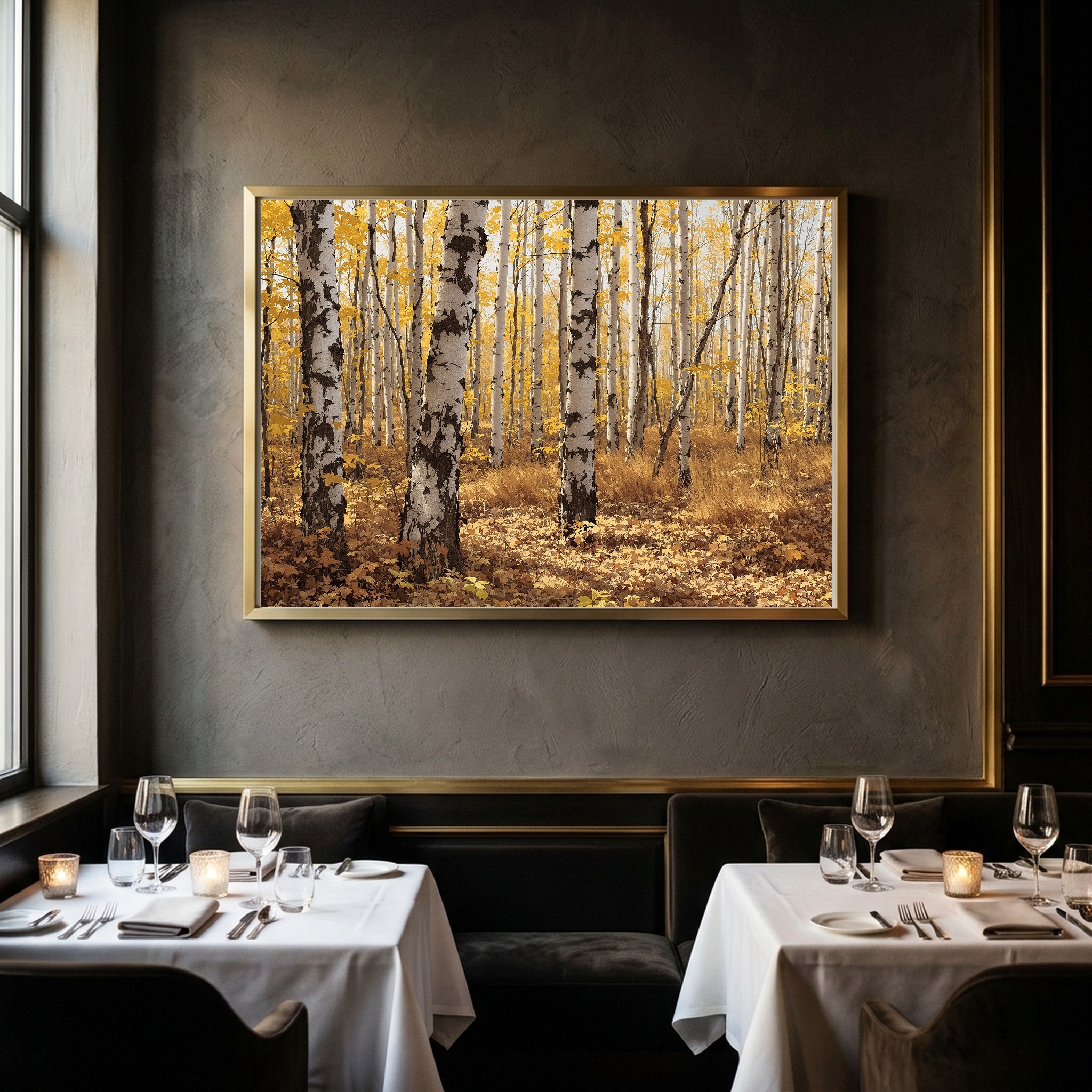 Tensed Recurve Bow Aiming in Autumn Birch Woods | Canvas Wall Art for Private Room - Image 5
