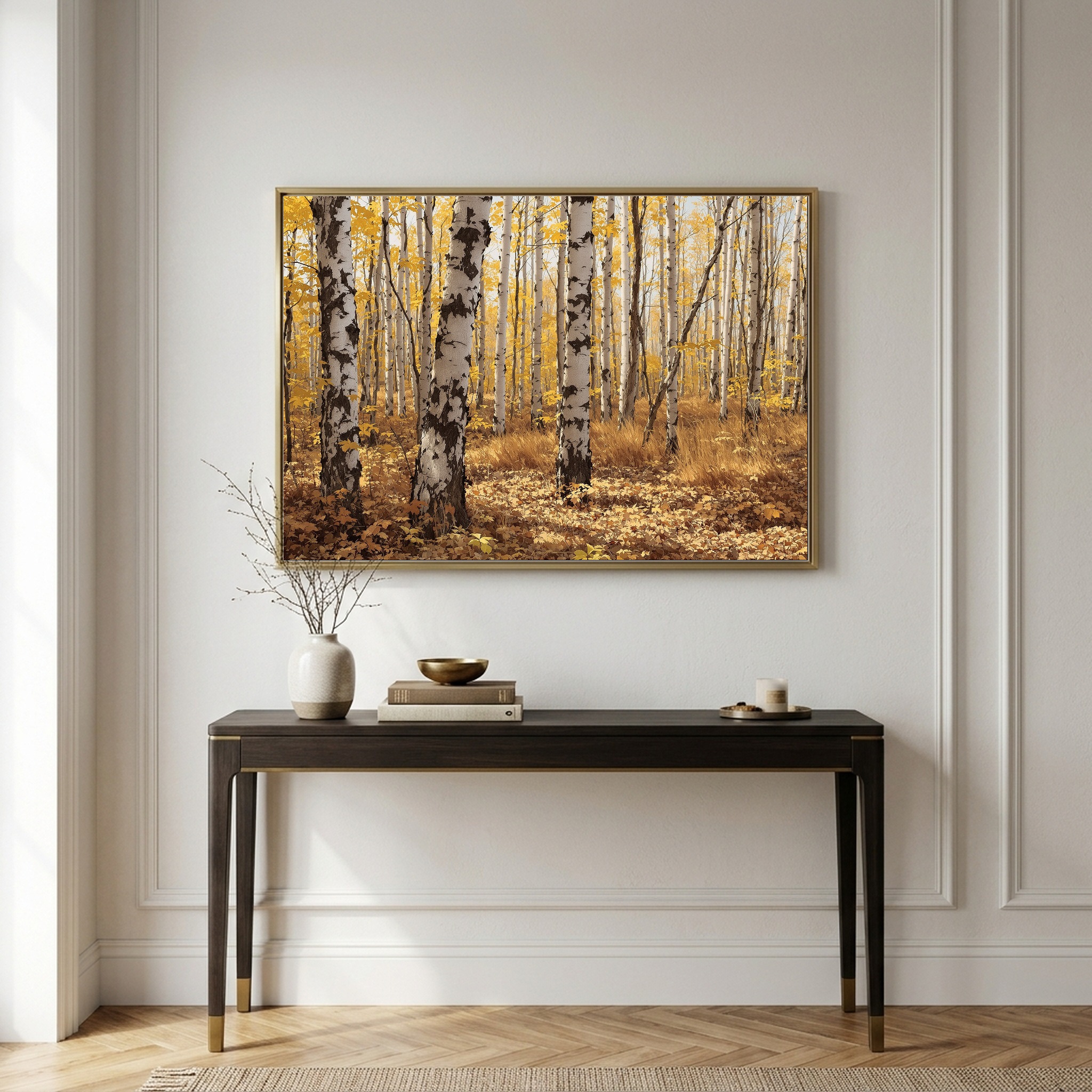 Tensed Recurve Bow Aiming in Autumn Birch Woods | Canvas Wall Art for Private Room - Image 6