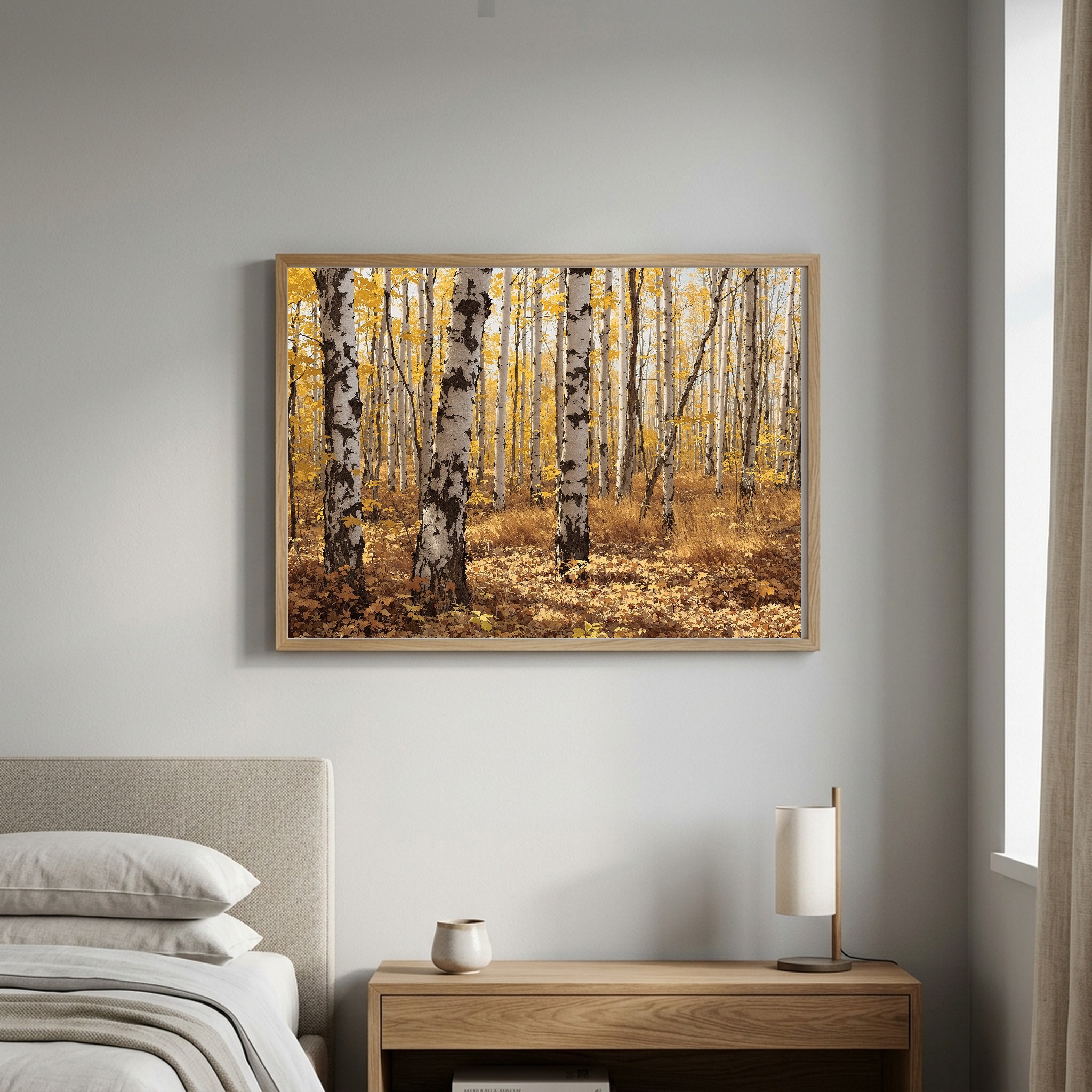 Tensed Recurve Bow Aiming in Autumn Birch Woods | Canvas Wall Art for Private Room - Image 8