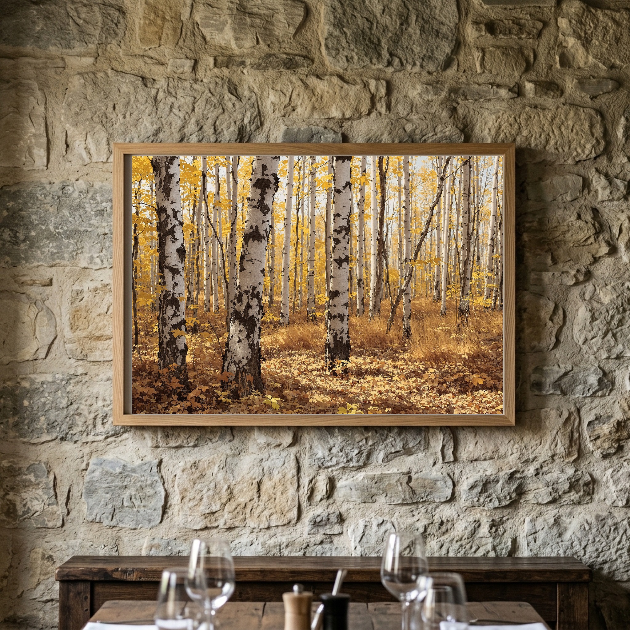 Tensed Recurve Bow Aiming in Autumn Birch Woods | Canvas Wall Art for Private Room - Image 10