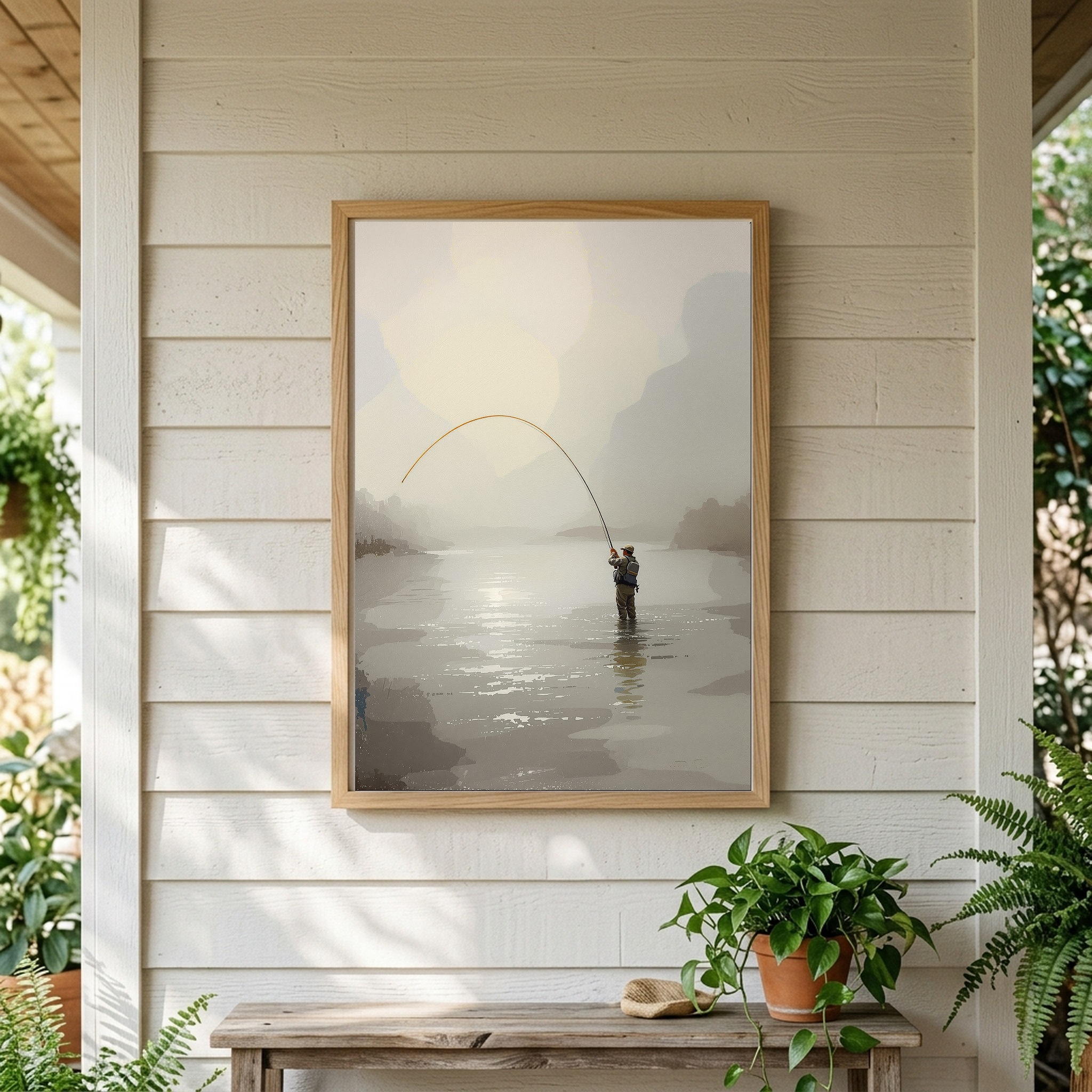 Fly Fisherman Casting on Misty River – Vertical Canvas Wall Art for the Angler's Office - Image 5