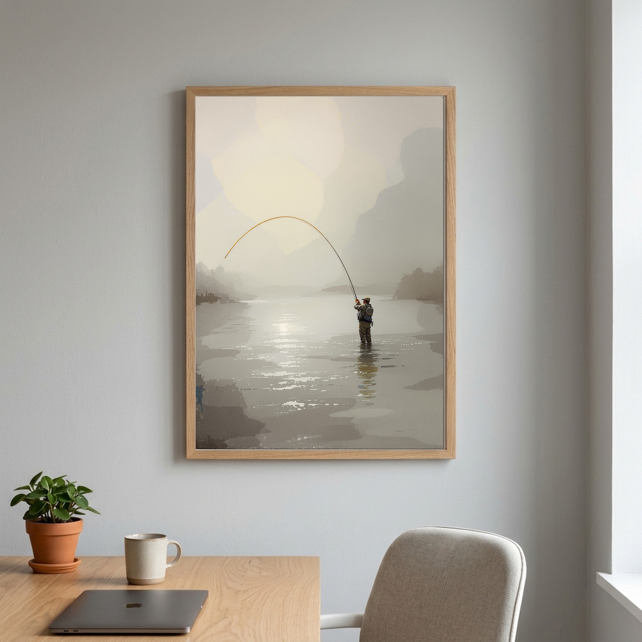 Fly Fisherman Casting on Misty River – Vertical Canvas Wall Art for the Angler's Office - Image 6