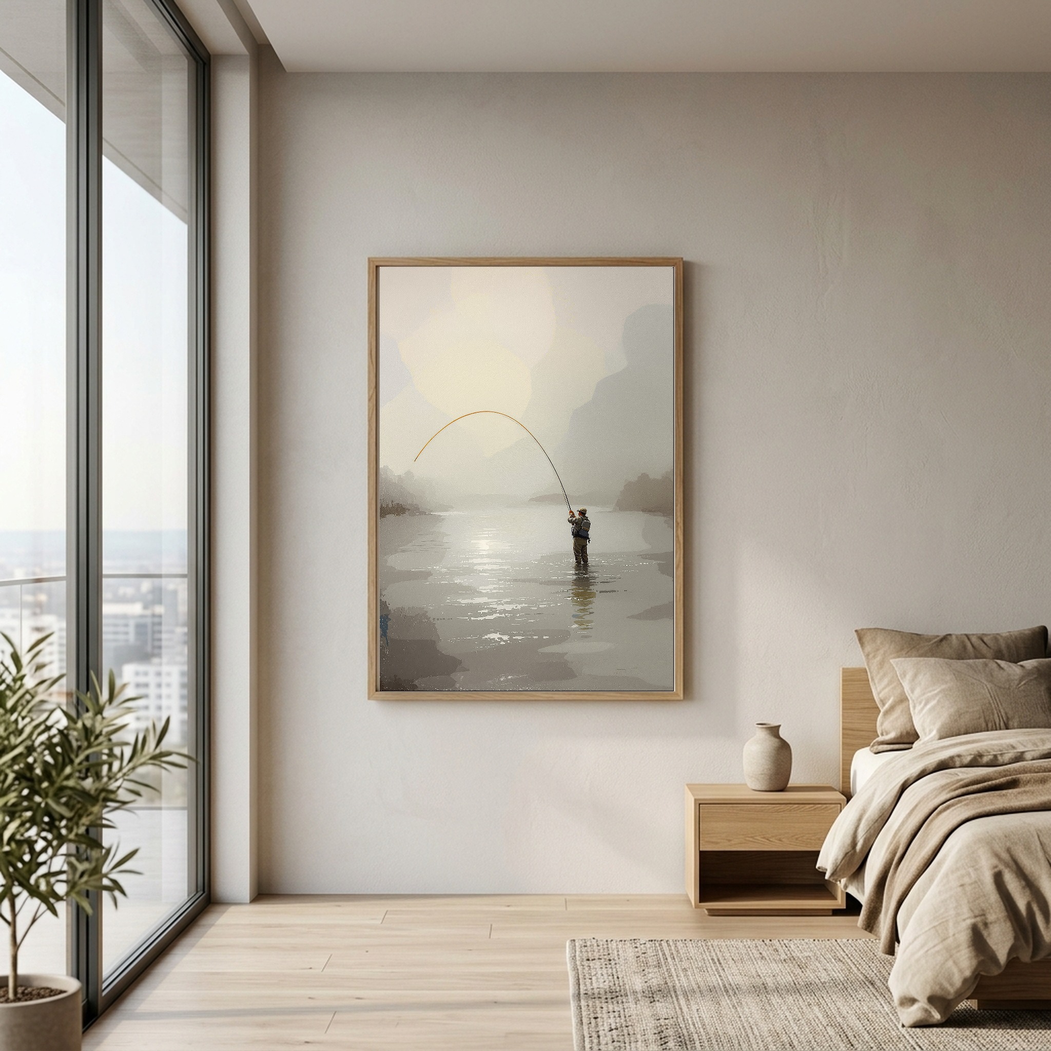 Fly Fisherman Casting on Misty River – Vertical Canvas Wall Art for the Angler's Office - Image 7