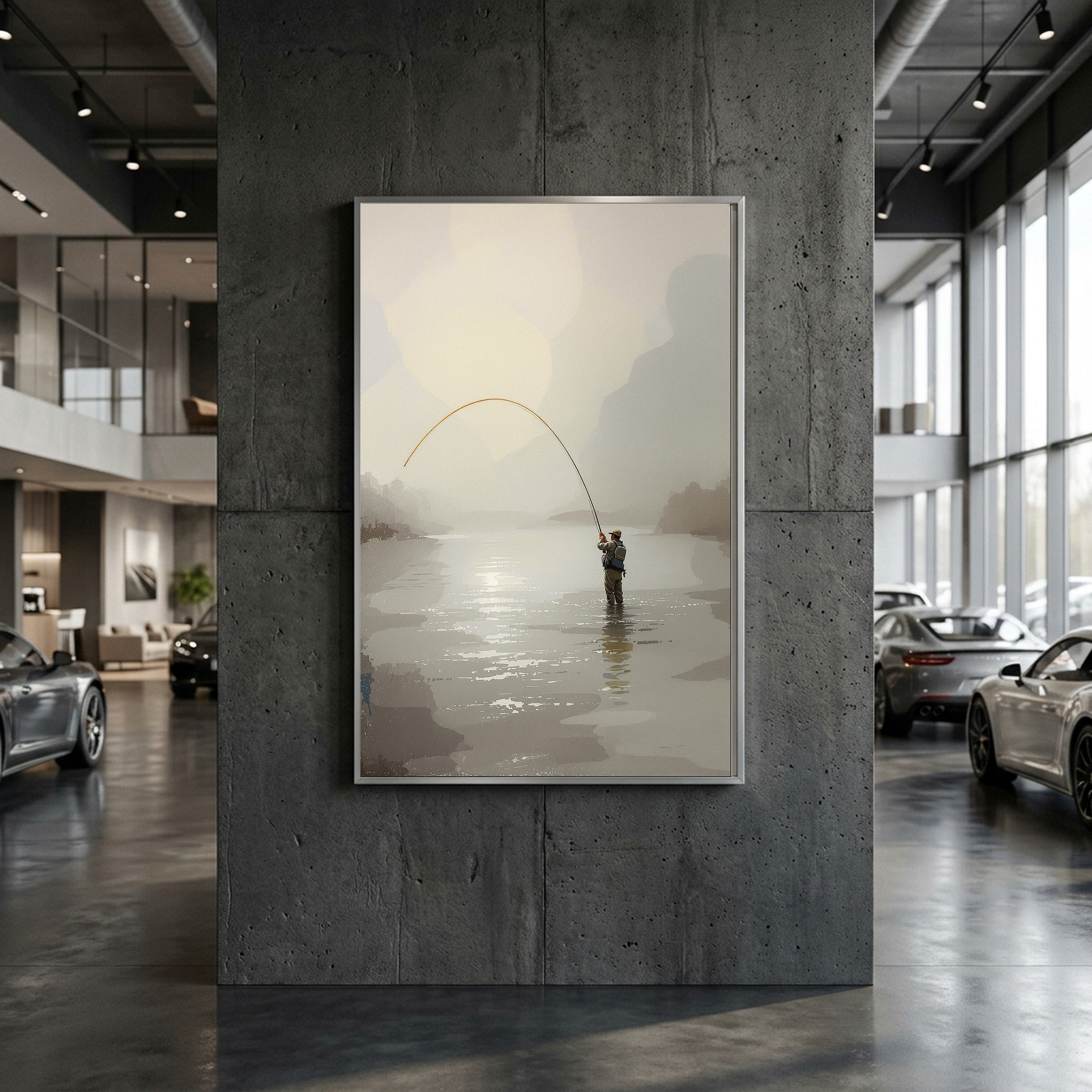 Fly Fisherman Casting on Misty River – Vertical Canvas Wall Art for the Angler's Office - Image 8