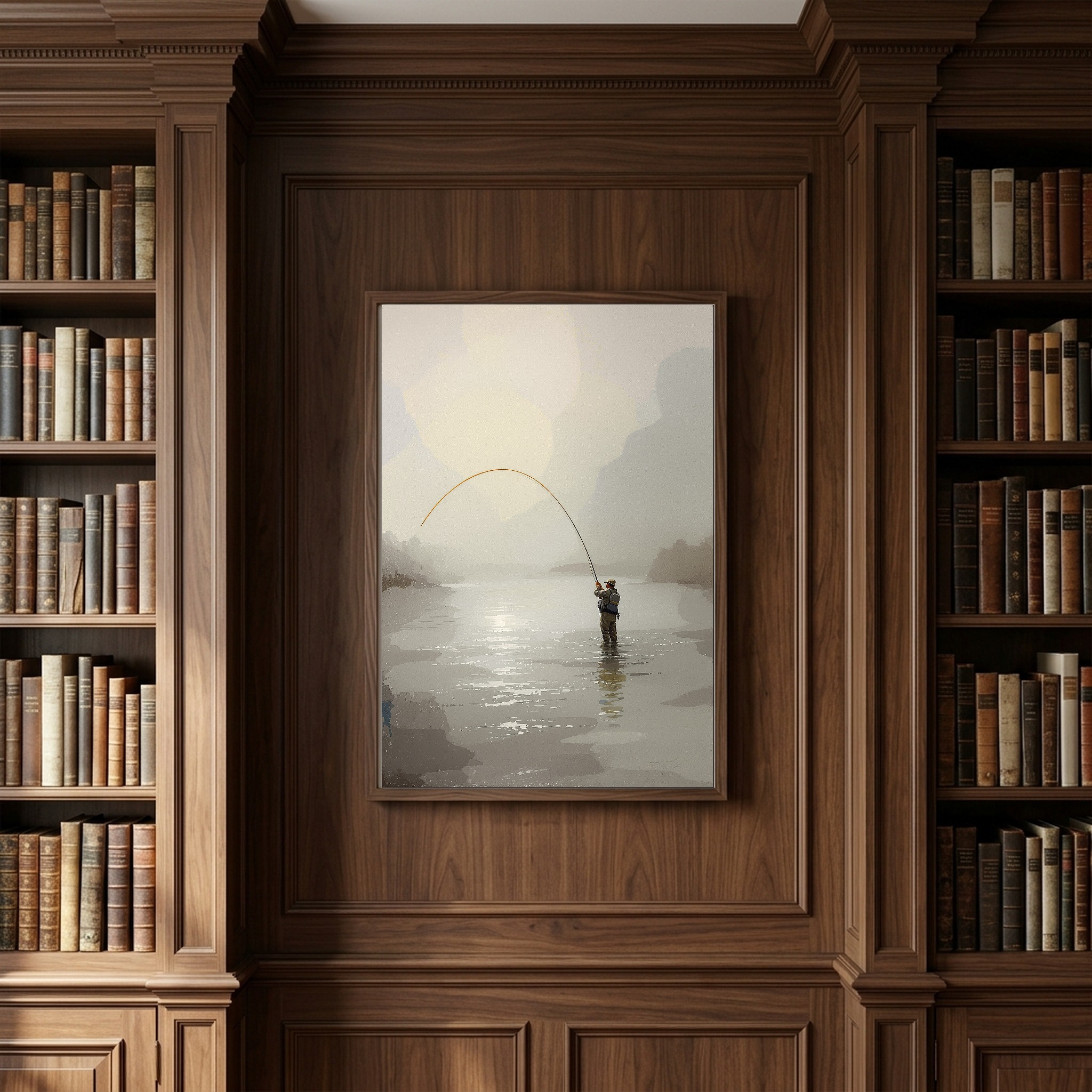 Fly Fisherman Casting on Misty River – Vertical Canvas Wall Art for the Angler's Office - Image 10