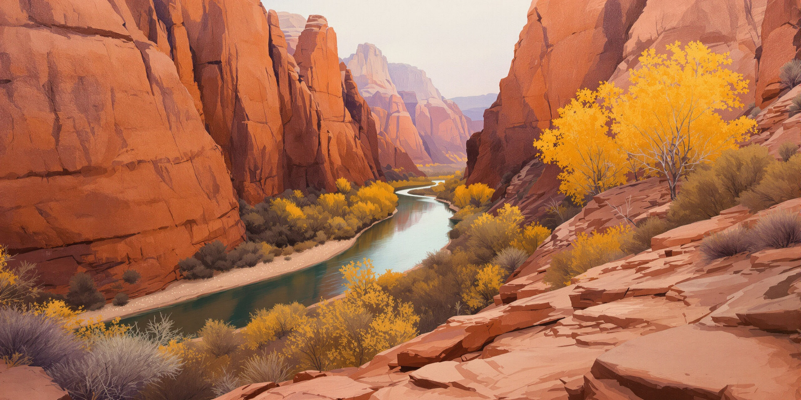 Zion Red Rock Narrow Canyons — Panoramic Canvas Wall Art