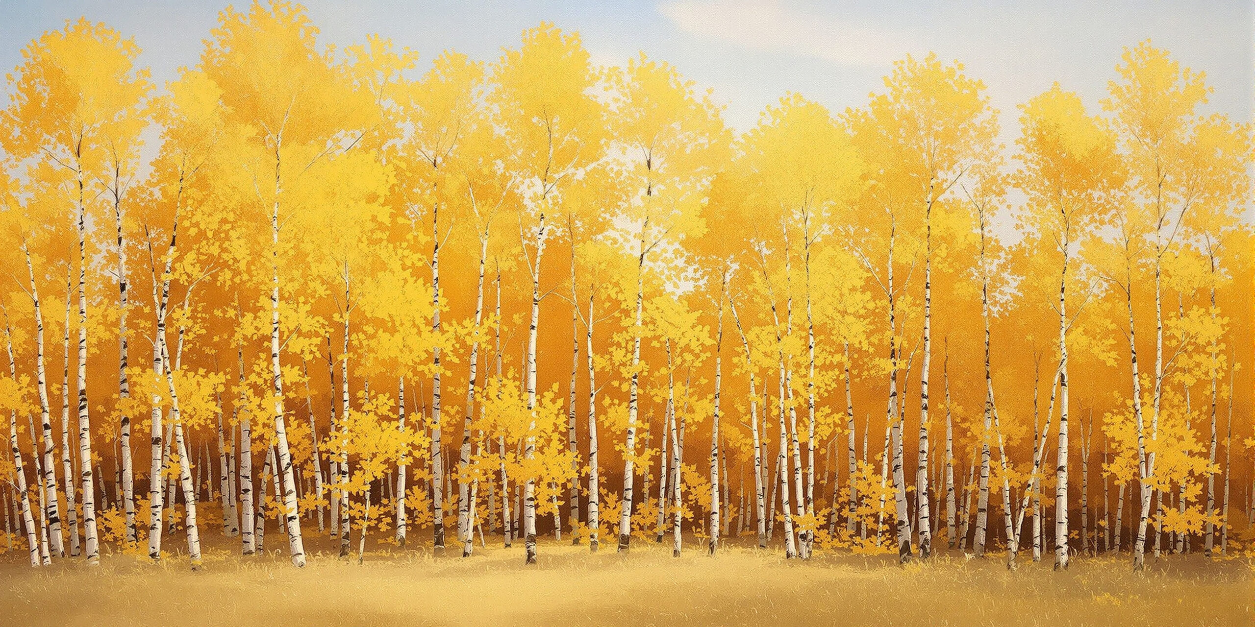 Autumn Aspen & Birch Forests — Panoramic Canvas Wall Art