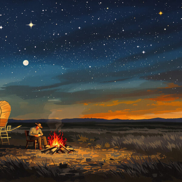 Old West Chuckwagon Campfire — Panoramic Canvas Wall Art