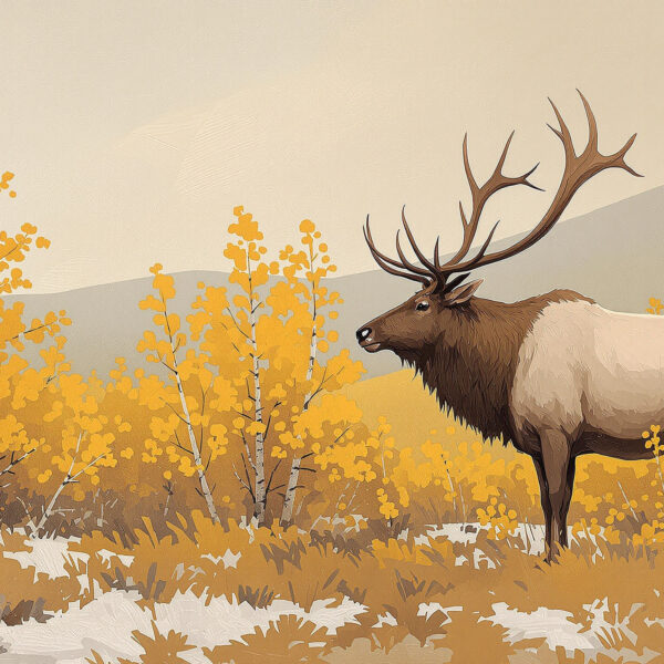 Bull Elk Bugling in Autumn Mist — Panoramic Canvas Wall Art