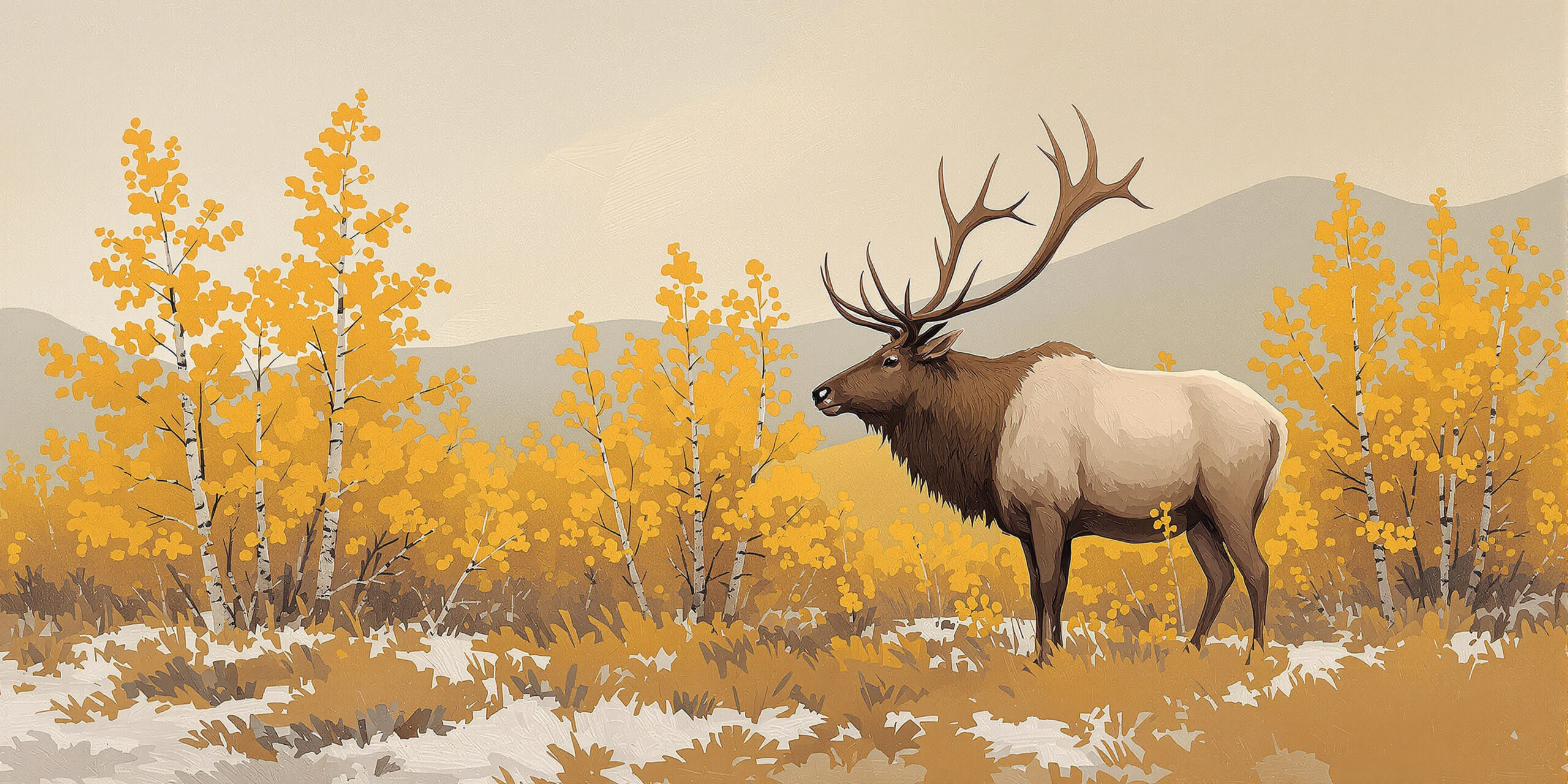 Bull Elk Bugling in Autumn Mist — Panoramic Canvas Wall Art