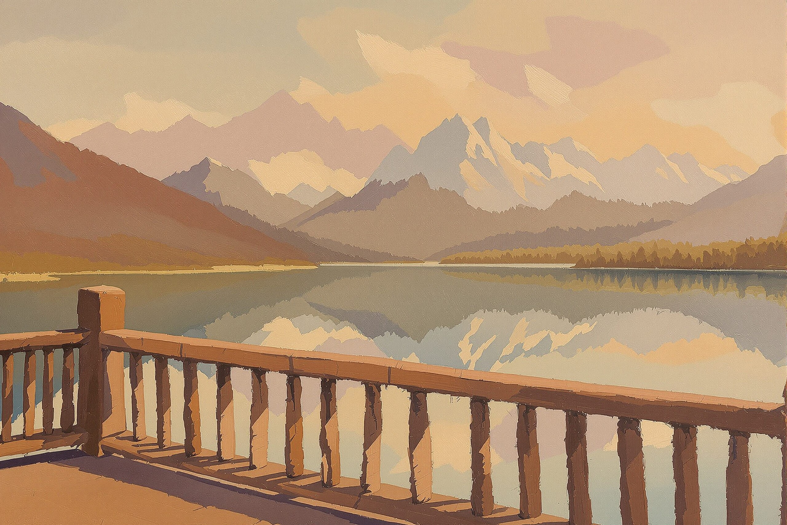 Mountain Lake Porch Overlook — Horizontal Canvas Wall Art