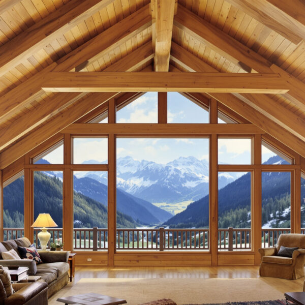Luxury Timber Chalet Vaulted Ceiling — Panoramic Canvas Wall Art