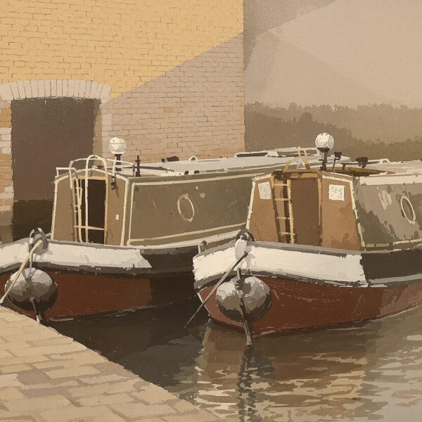 Canal Barges & Brick Basin Charm — Horizontal Canvas Wall Art