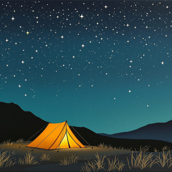 Backpacking Tent Lit from Within at Night — Horizontal Canvas Wall Art
