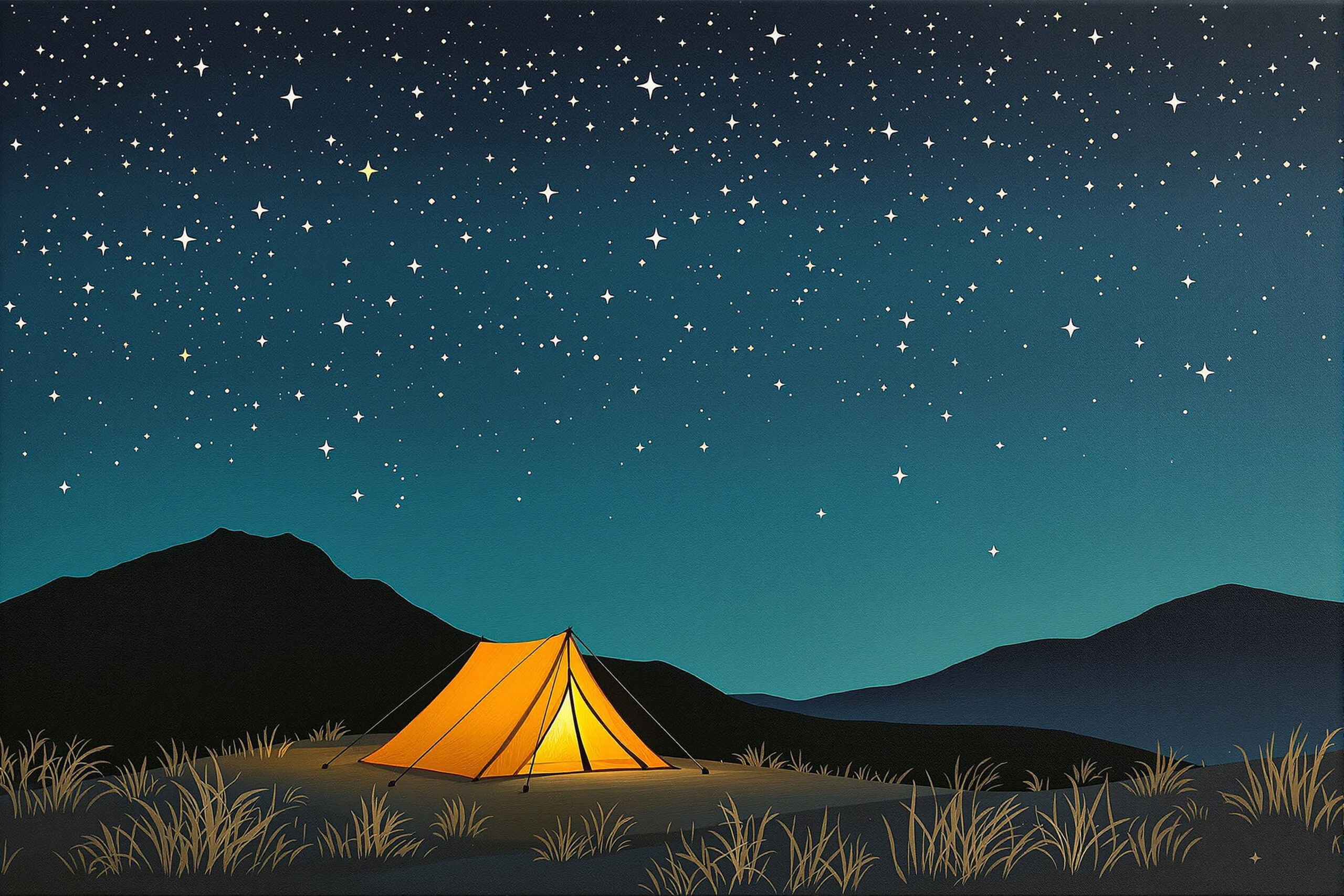 Backpacking Tent Lit from Within at Night — Horizontal Canvas Wall Art