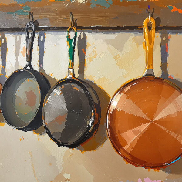 Cast Iron & Copper Cookware — Horizontal Canvas Wall Art